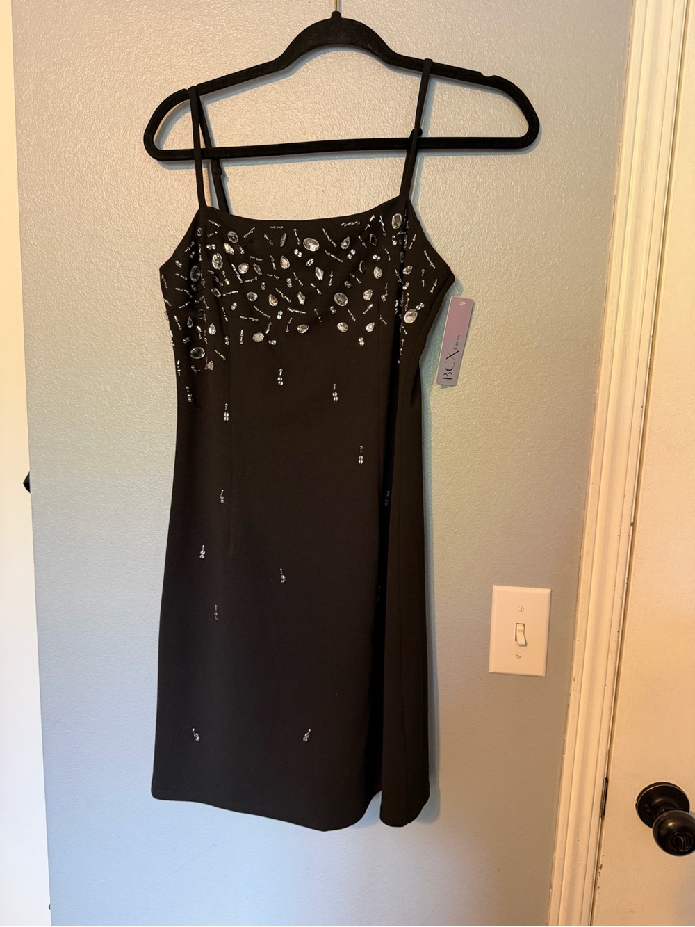 BCX Black Mini Dress with Silver Bead Embellishments